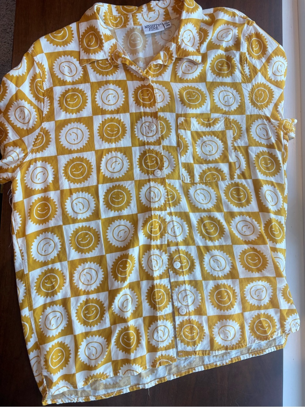 Mighty Fine Smiley Face Checkered Button Down Shirt | Women's Large | Y2K